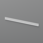 Adjustable modular metal shelving system hangtrack against a grey wall
