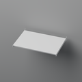 Adjustable modular metal shelf for wall-hung system against a grey background