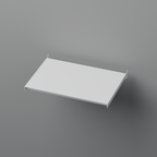 Adjustable modular metal shelf for wall-hung system against a grey background